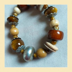 Parure vintage bois & céramique – Collier + bracelet bohème