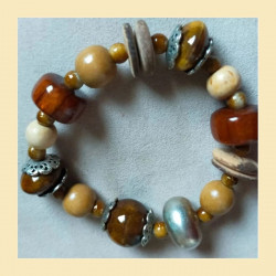 Parure vintage bois & céramique – Collier + bracelet bohème