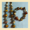 Parure vintage bois & céramique – Collier + bracelet bohème