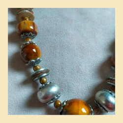 Parure vintage bois & céramique – Collier + bracelet bohème