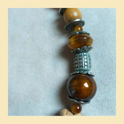 Parure vintage bois & céramique – Collier + bracelet bohème