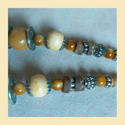 Parure vintage bois & céramique – Collier + bracelet bohème