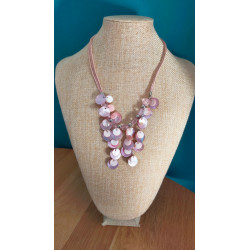 Parure vintage en nacre rose – Collier & boucles – Nuances de Rose