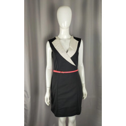 Robe élégante Morgan noire et ivoire – Taille 38 – Ceinture rose amovible