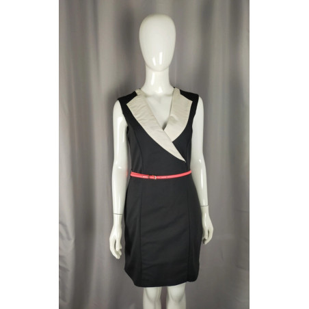 Robe élégante Morgan noire et ivoire – Taille 38 – Ceinture rose amovible