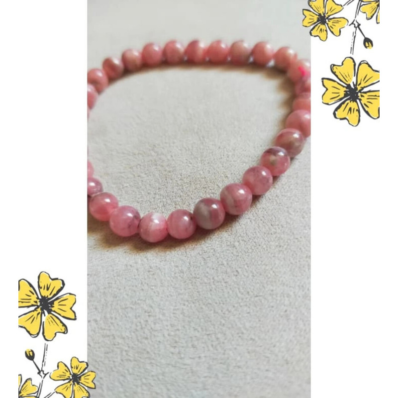Bracelet Rhodochrosite – Perles naturelles & fil rose – 19,5 cm