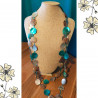 Parure bohème collier long et boucles – Nacre bleue & brune