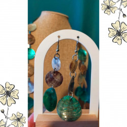 Parure bohème collier long et boucles – Nacre bleue & brune