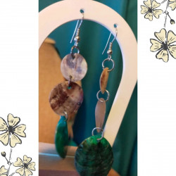 Parure bohème collier long et boucles – Nacre bleue & brune