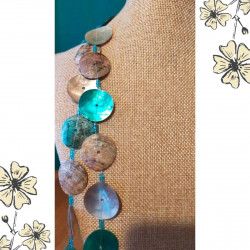 Parure bohème collier long et boucles – Nacre bleue & brune