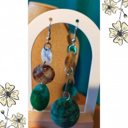 Parure bohème collier long et boucles – Nacre bleue & brune