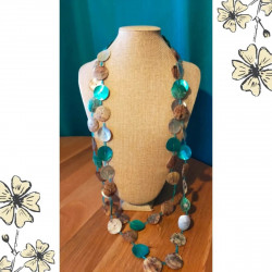 Parure bohème collier long et boucles – Nacre bleue & brune