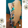 Parure bohème collier long et boucles – Nacre bleue & brune