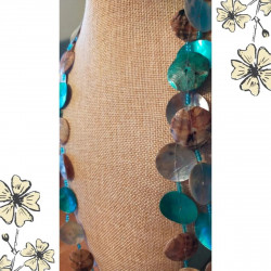 Parure bohème collier long et boucles – Nacre bleue & brune