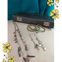 Coffret bijoux nacre + boîte bois vintage – parure et bracelets élégants