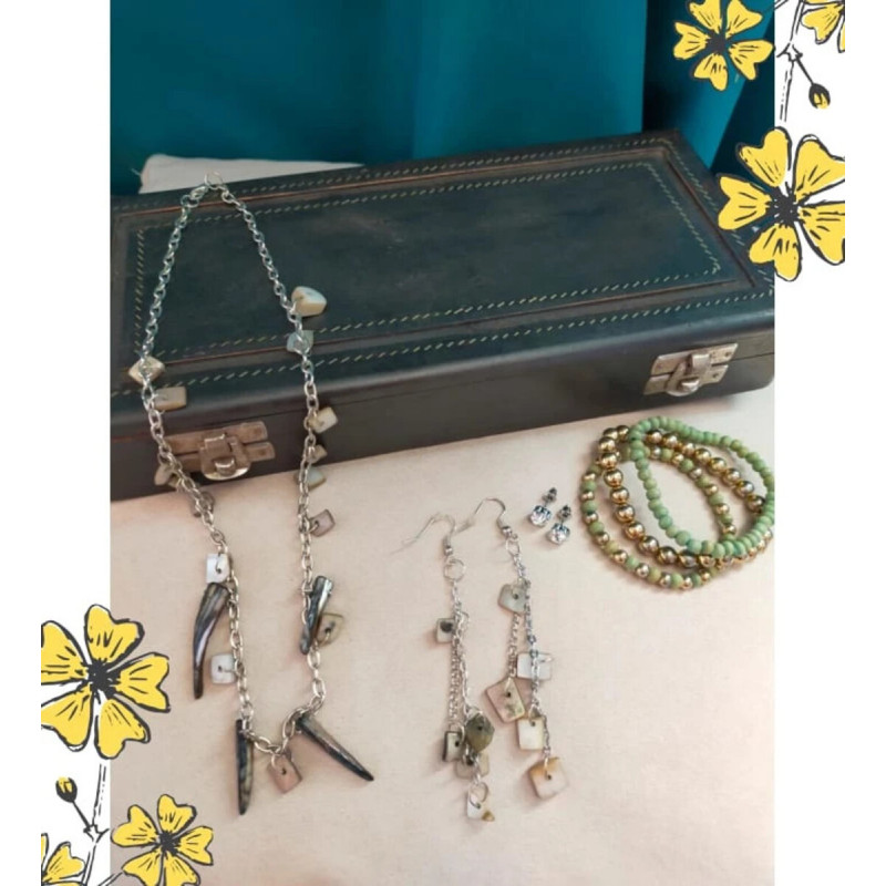 Coffret bijoux nacre + boîte bois vintage – parure et bracelets élégants