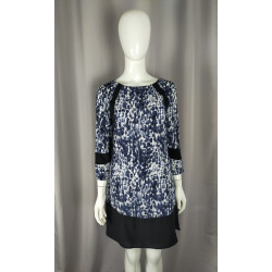 Robe chic imprimée bleu marine Lenny B – Taille 36 – Fabriquée en France