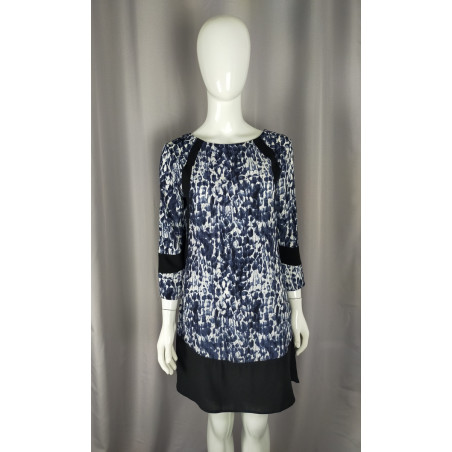 Robe chic imprimée bleu marine Lenny B – Taille 36 – Fabriquée en France