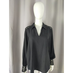 Blouse noire élégante dentelle – Elora – Taille 42