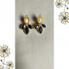 Boucles d’oreilles clips vintage dorées – Perle & strass noirs