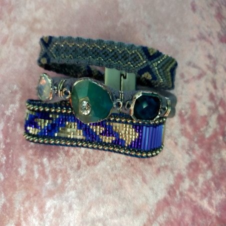 Bracelet manchette Hipanema multirangs bleu & perles – Bohème chic