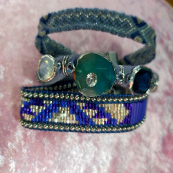 Bracelet manchette Hipanema multirangs bleu & perles – Bohème chic