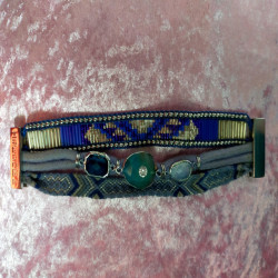 Bracelet manchette Hipanema multirangs bleu & perles – Bohème chic