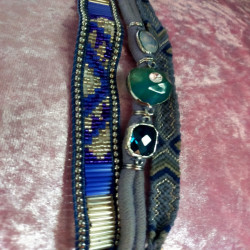 Bracelet manchette Hipanema multirangs bleu & perles – Bohème chic