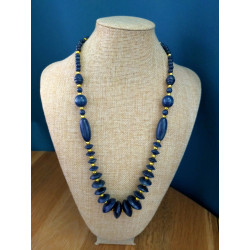 Collier vintage fantaisie signé S&C – Bois noir & perles dorées