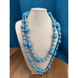 Collier long en bois turquoise – Collection Terres d’Ailleurs | Bijou ethnique bohème
