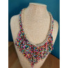 Collier plastron upcycling perles multicolores & chaîne dorée | Pièce unique bohème chic