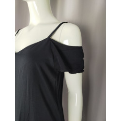 Robe longue noire épaules nues – Viscose – Taille 36 – Italie